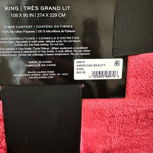 Lauren Ralph Lauren Micromink King Size American Beauty Red Blanket - Picture 5 of 8
